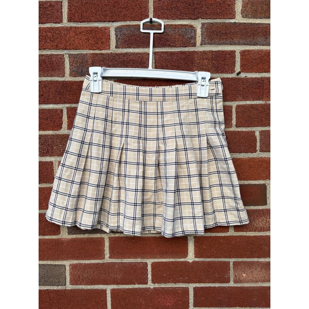Aeropostale Plaid Tennis Skater Skirt XS Beige Black Preppy Y2K Mini - Picture 2 of 9
